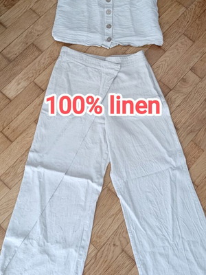 Zara linen pants with matching linen top, size S, beige