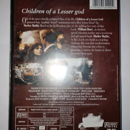 Children of a Lesser God DVD, official edition, sealed