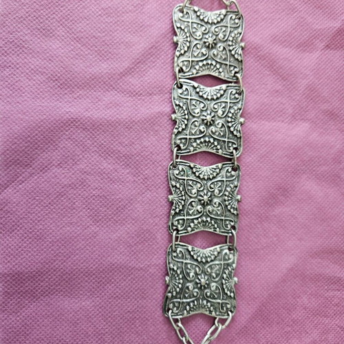 Ethnic boho carved silver bracelet