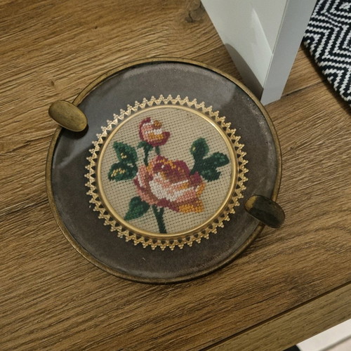 Vintage ashtray used with embroidery and tear