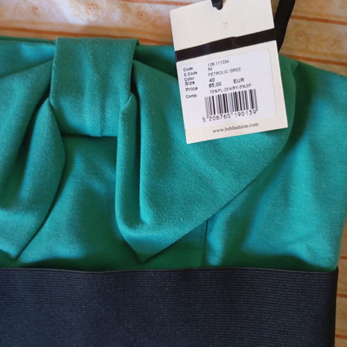 BSB mini elegant dress in petrol green with black belt and straps
