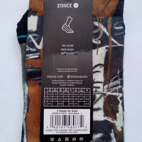 Jean-Michel Basquiat x Stance Socks New, 2 Heads on Gold Print, Size Large