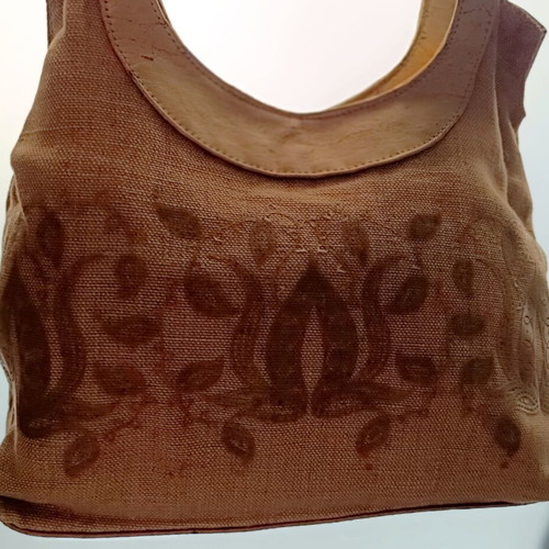 Mandarino linen handbag used, beige with gold details