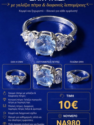 Ring with blue and clear stones, silver color