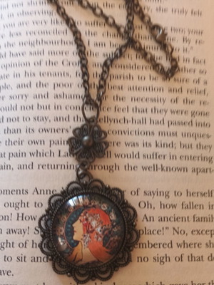 Alphonse Mucha pendant necklace new, antique bronze