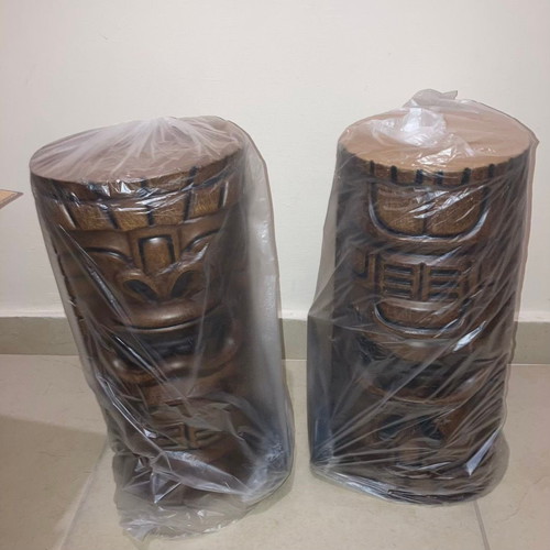 TikiToonz 8Ω 10-80W floor speakers new with carved Tiki designs