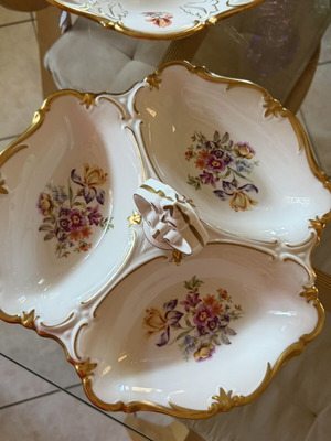 Vintage Reichenbach GDR 3-Section Divided Serving Dish floral gold trim like new