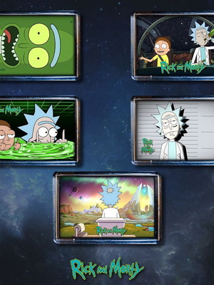 Rick and Morty fridge magnet set 5 pieces new, 7.5 x 5 cm