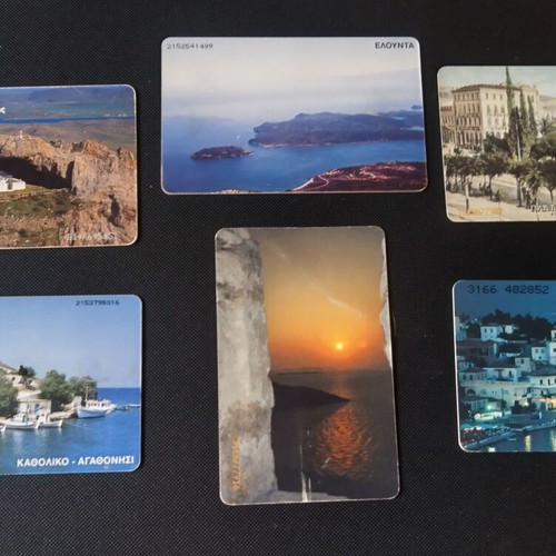 Phone cards used, pack of six with Greek island themes