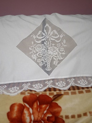 Handmade curtain with crochet, 1.25 x 1.08 m, new