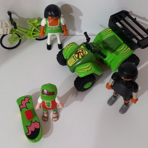 Playmobil figures with scooter, bicycle & quad bike used set of 3