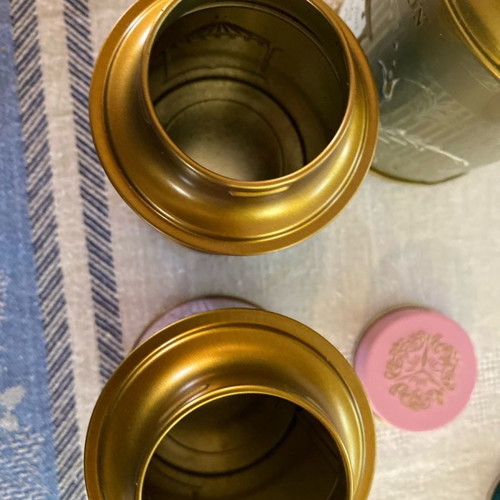 Metal tea tins used, pack of 7, Fortnum & Mason, Jacksons, Dammann frères