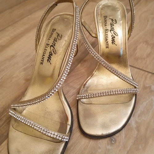 Gold sandals No35 used, 8cm heel, genuine leather