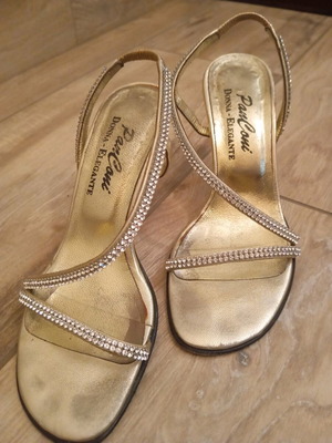 Gold sandals No35 used, 8cm heel, genuine leather