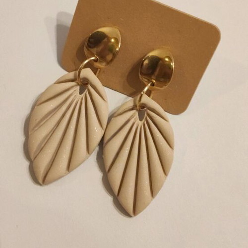 Earrings made of polymer clay and steel beige gold color