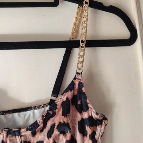 Leopard Print Bodysuit with Gold Chain, One Size, like new