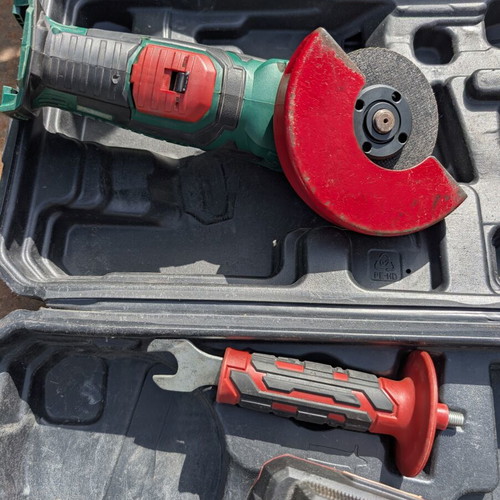 Parkside battery angle grinder used with charger and key