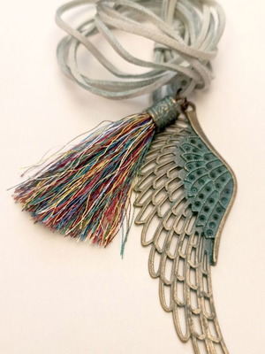 Angel Wing boho necklace new with angel wing charm and colorful tassel