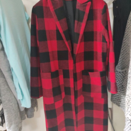 Red checked Primark coat like new, size Europe 40