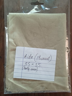 Aida fabric used, 18 count beige, 55×35 cm, partly sewn