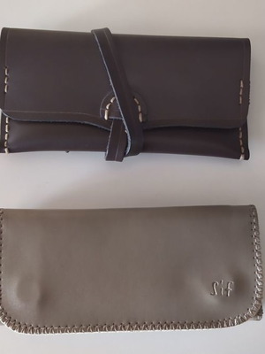 Brown and beige PU leather cigarette cases new, set of 2