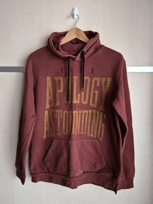 Bershka men's hoodie used, burgundy with print