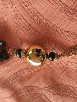 Gold Necklace with Black Semi-Precious Beads New