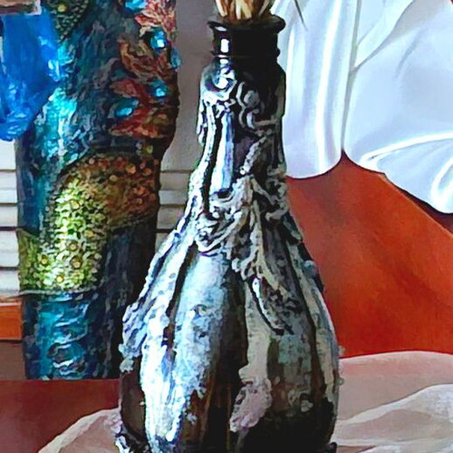 Decorative glass bottle with mixed media vintage baroque style