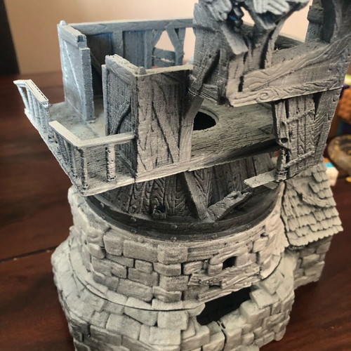 Black Scrolls Ruined Windmill 3D Printed Model used, modular parts
