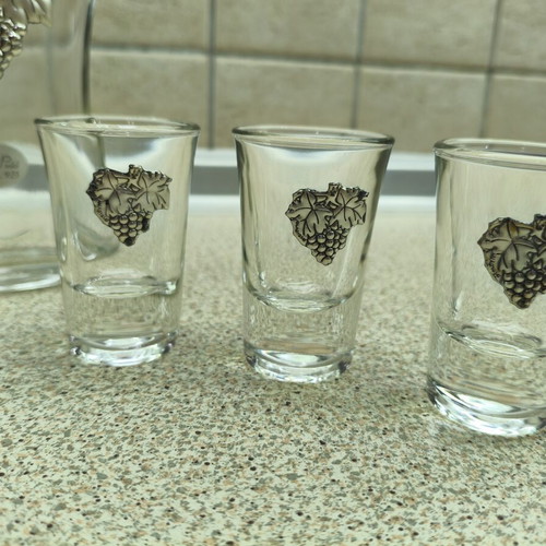 Tsikoudia set silver no 925 with carafe and 6 shot glasses like new