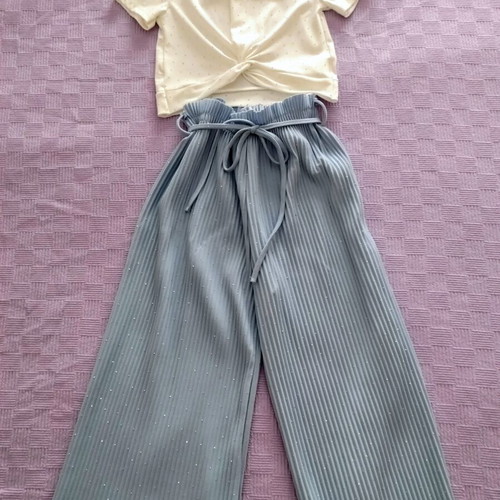 Girls' set with rhinestone blouse and pants, age 9
