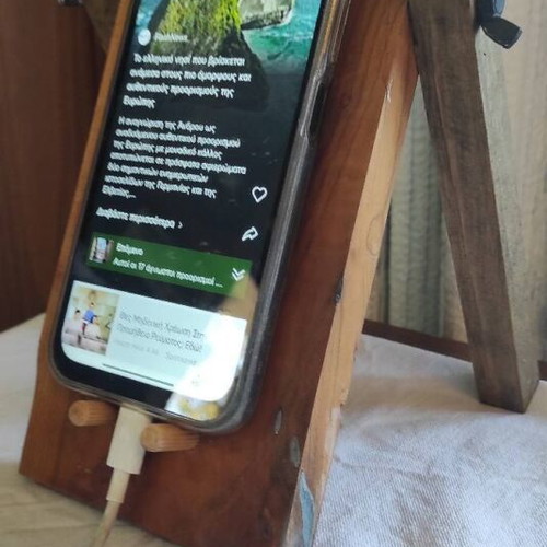 Phone stand handmade, natural wood, adjustable tilt