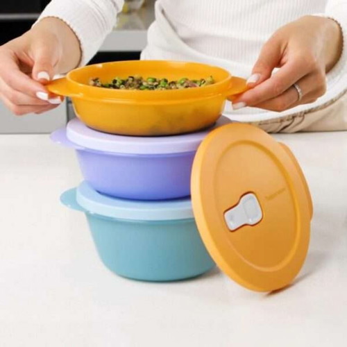 Tupperware CrystalWave set of 3 airtight microwave bowls, 400ml 600ml 800ml