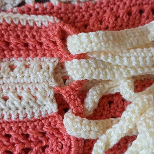 Handmade knitted bralette with flowers size Small new, pink beige