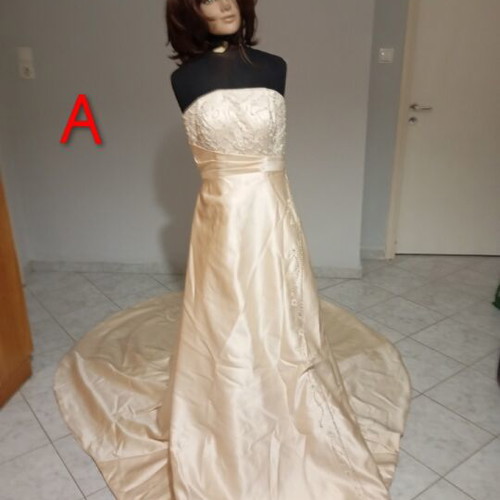 Wedding dress beige strapless with embroidered beads, like new