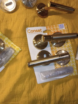 Conset brass-gold door handles set new, 3 double and 1 single