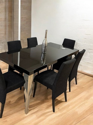 Dining set black lacquer 180x90(+50 extension) with 6 chairs new