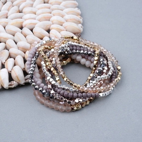 Boho Elastic Bracelets Set of 5 with Crystal Beads new
