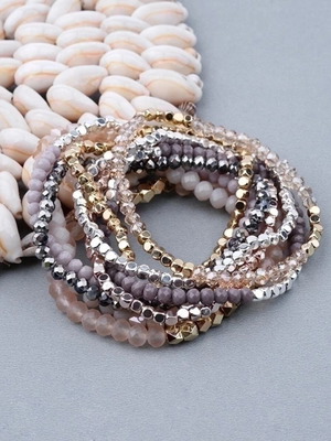 Boho Elastic Bracelets Set of 5 with Crystal Beads new