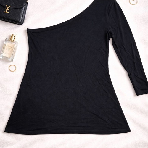 Etam Black Blouse Asymmetric One-Shoulder Cotton Like New