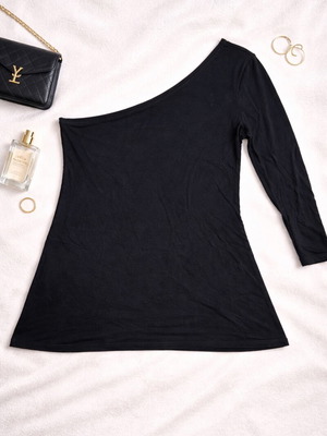 Etam Black Blouse Asymmetric One-Shoulder Cotton Like New