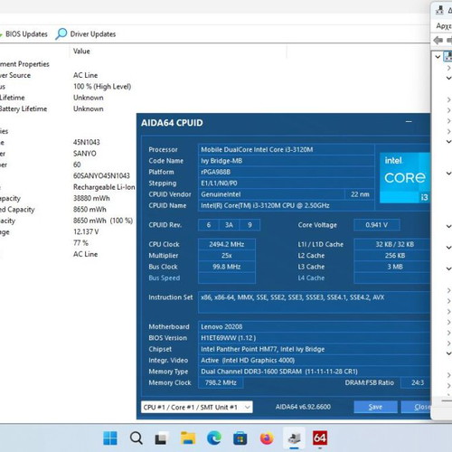 Lenovo B590-20208 laptop with Intel Core i3-3120M, 8GB RAM, 120GB SSD