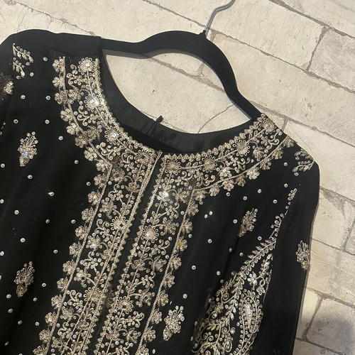 Embroidered Caftan Dress new, black and gold, medium-large