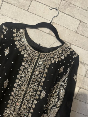 Embroidered Caftan Dress new, black and gold, medium-large