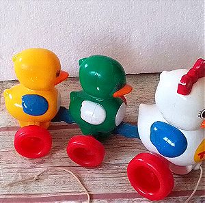 VINTAGE Βρεφικο τροχηλατο παπακια TOMY Quack Along Ducks Mommy & Baby Ducks Pull Toy