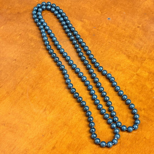 Vintage long blue necklace with round beads, used