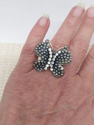 Vintage butterfly ring, silver color, 17 mm inner diameter