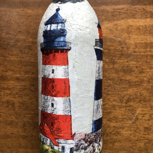 Decorative bottle with two lighthouses handmade, new, decoupage