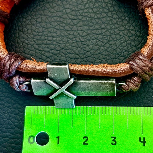 Genuine Brown Leather Cross Bracelet, M FORGE