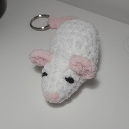 Handmade knitted mouse keychain, new, white and pink